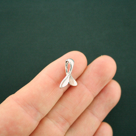 8 Whale Tail Antique Silver Tone Charms 2 Sided - SC6229