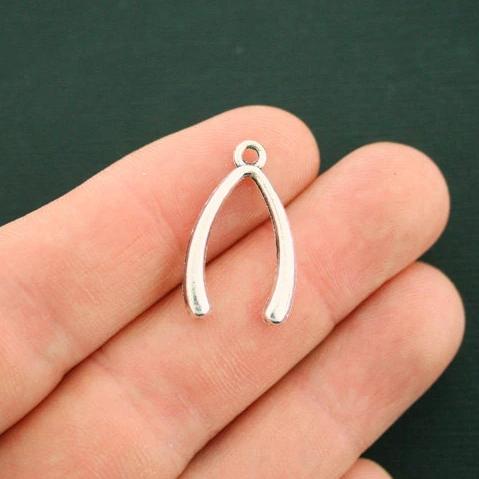 8 Wishbone Antique Silver Tone Charms 2 Sided - SC6327