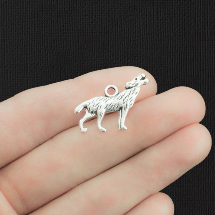 8 Wolf Antique Silver Tone Charms 2 Sided - SC577