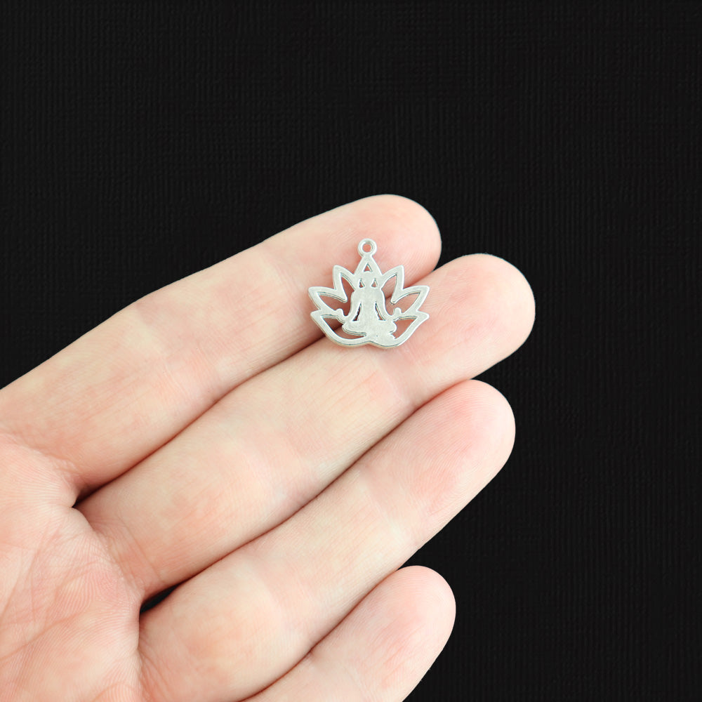 8 Yoga Meditation Silver Tone Charms - SC4621