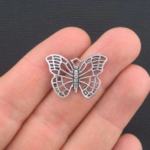 8 Butterfly Antique Silver Tone Charms - SC941
