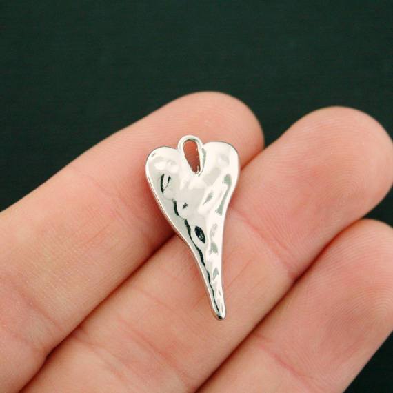 8 Heart Antique Silver Tone Charms 2 Sided - SC7464