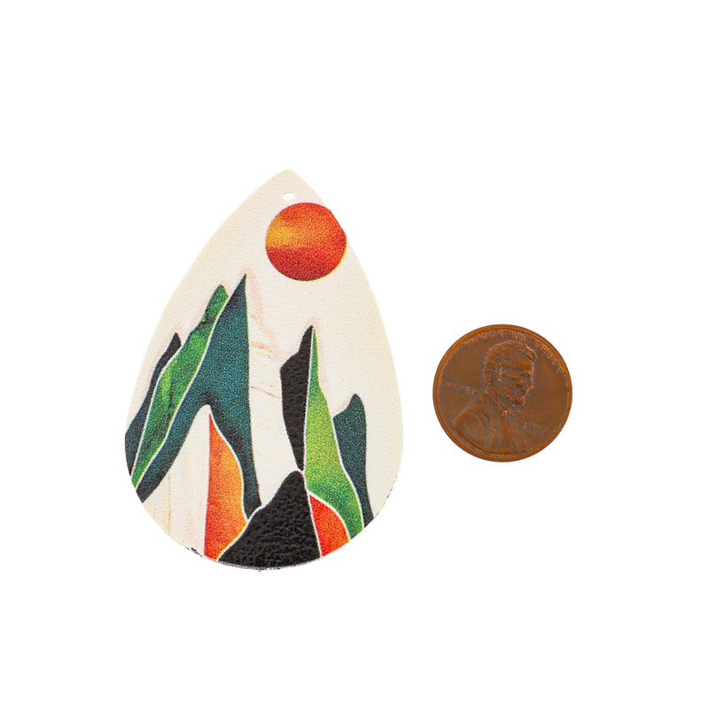 Imitation Leather Teardrop Pendants - Multicolored Mountain - 4 Pieces - LP277