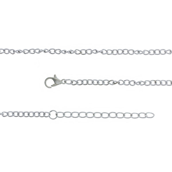 Silver Tone Curb Chain Necklaces 19" Plus Extender - 2.5mm - 1 Necklace - N058