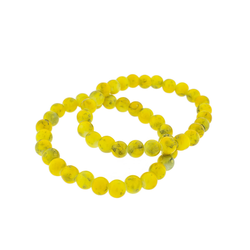 Round Glass Bead Bracelet - 57mm - Yellow Marble - 1 Bracelet - BB231