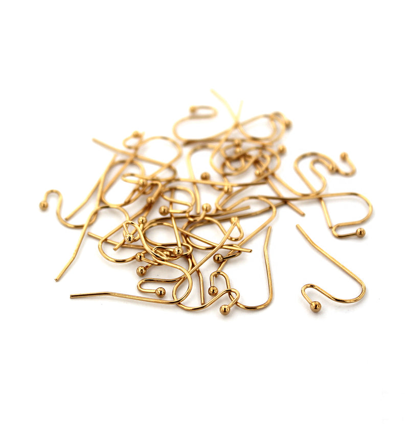 Gold Stainless Steel Earrings - Hook With Ball - 22mm - 4 Pieces 2 Pairs - FD668