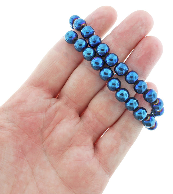 Round Hematite Beads 8mm -  Midnight Blue - 1 Strand of 53 Beads - BD314