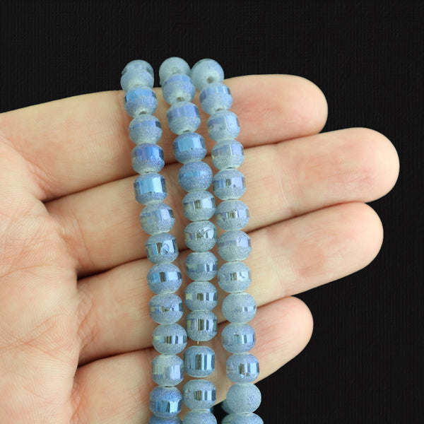 Round Glass Beads 6mm - Frosted Marine Blue - 1 Strand 100 Beads - BD1460