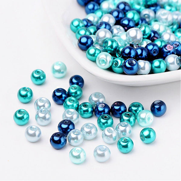 Round Glass Beads 4mm - Assorted Pearl Ocean Blues - 400 Beads - BD1469