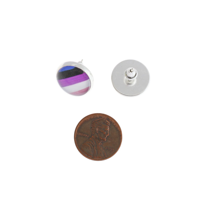 Stainless Steel Earrings - Gender Fluid Pride Studs - 15mm - 2 Pieces 1 Pair - ER183