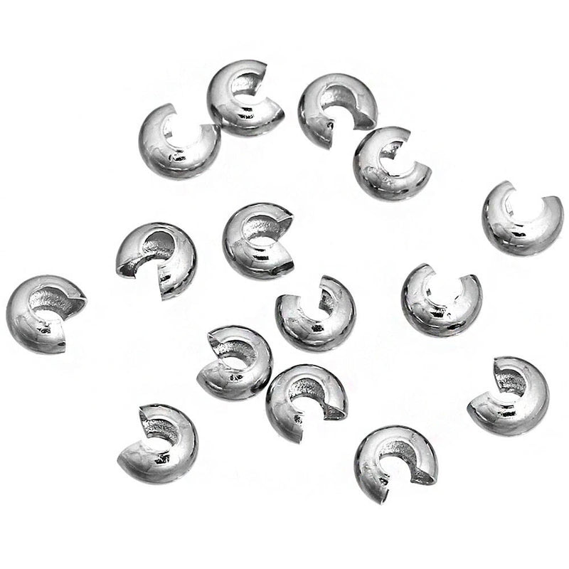 Silver Tone Crimp Bead Covers - 4mm Open, 3mm Closed - 100 Pieces - FD497