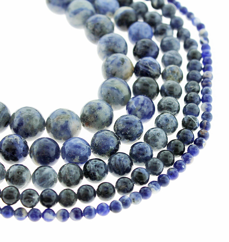 Round Natural Sodalite Beads 4mm -12mm - Choose Your Size - Deep Blue - 1 Full 15" Strand - BD1868