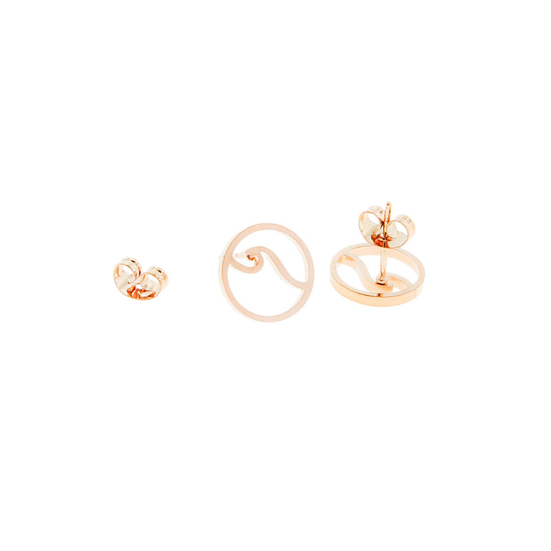Rose Gold Stainless Steel Earrings - Wave Studs - 12mm x 12mm - 2 Pieces 1 Pair - ER013