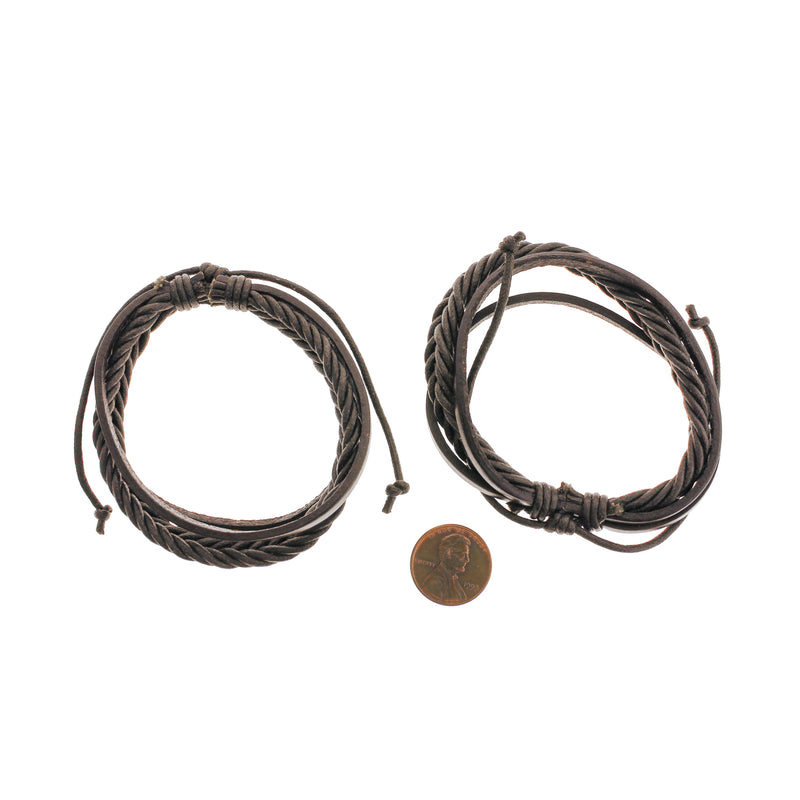 Brown Leather Adjustable Bracelet 2" - 5mm - 1 Bracelet - N466