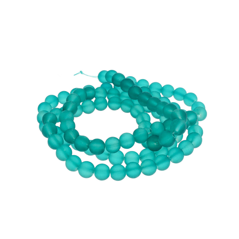 Round Glass Beads 8mm - Frosted Teal - 1 Strand 99 Beads - BD793