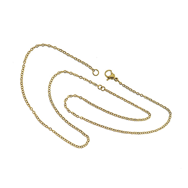 Gold Stainless Steel Cable Chain Connector Necklaces 16.5" - 2mm - 10 Necklaces - N629