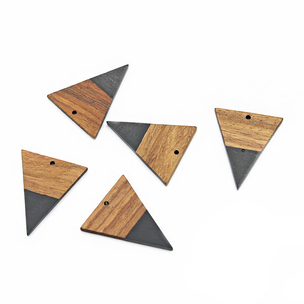 2 Triangle Natural Wood and Resin Charms - Choose Your Color!