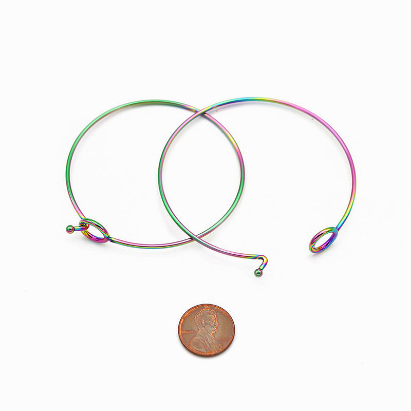 Rainbow Electroplated Stainless Steel Hook Bangle 60mm ID - 1.7mm - 5 Bangles - N698