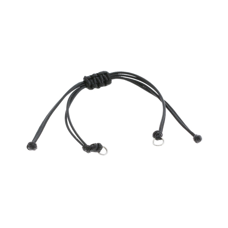 Black Polyester Cord Adjustable Connector Bracelet Base 5.5 - 9.5"- 0.6mm - 1 Bracelet - N799
