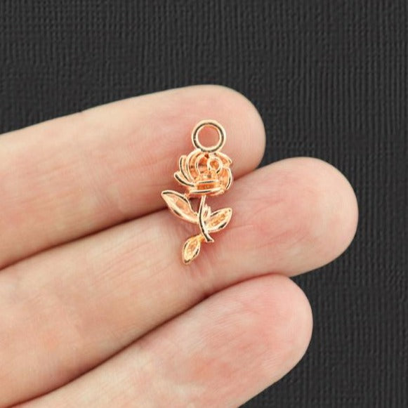 10 Rose Flower Rose Gold Tone Charms - GC452