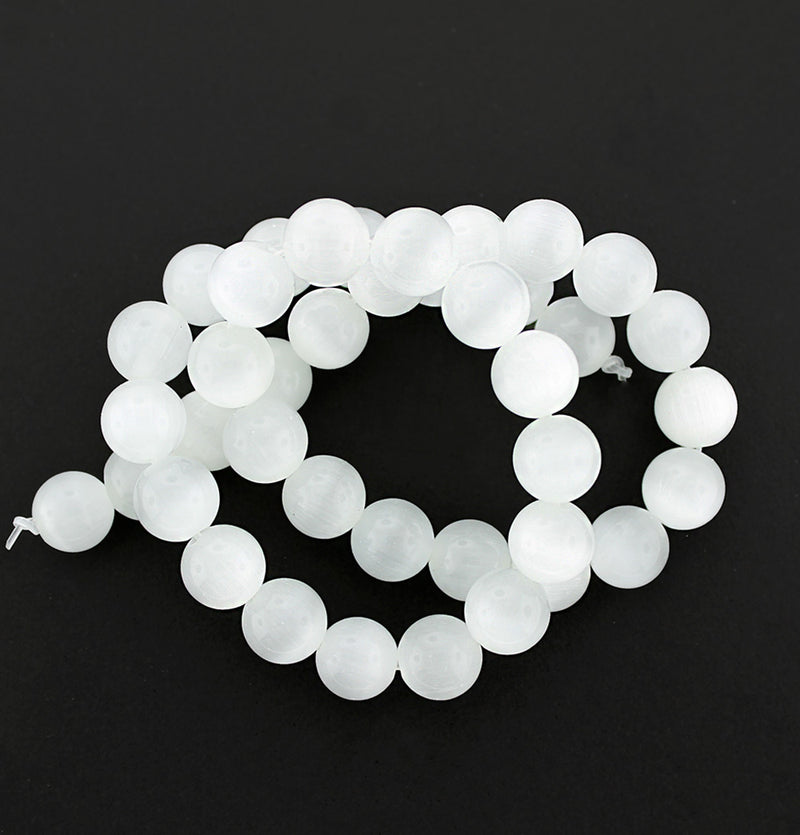 Round Natural Cats Eye Beads 4mm - 14mm - Choose Your Size - Milky White - 1 Full 15" Strand - BD1851
