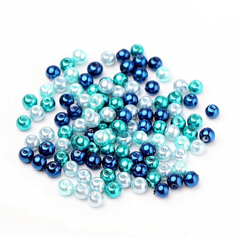 Round Glass Beads 4mm - Assorted Pearl Ocean Blues - 400 Beads - BD1469