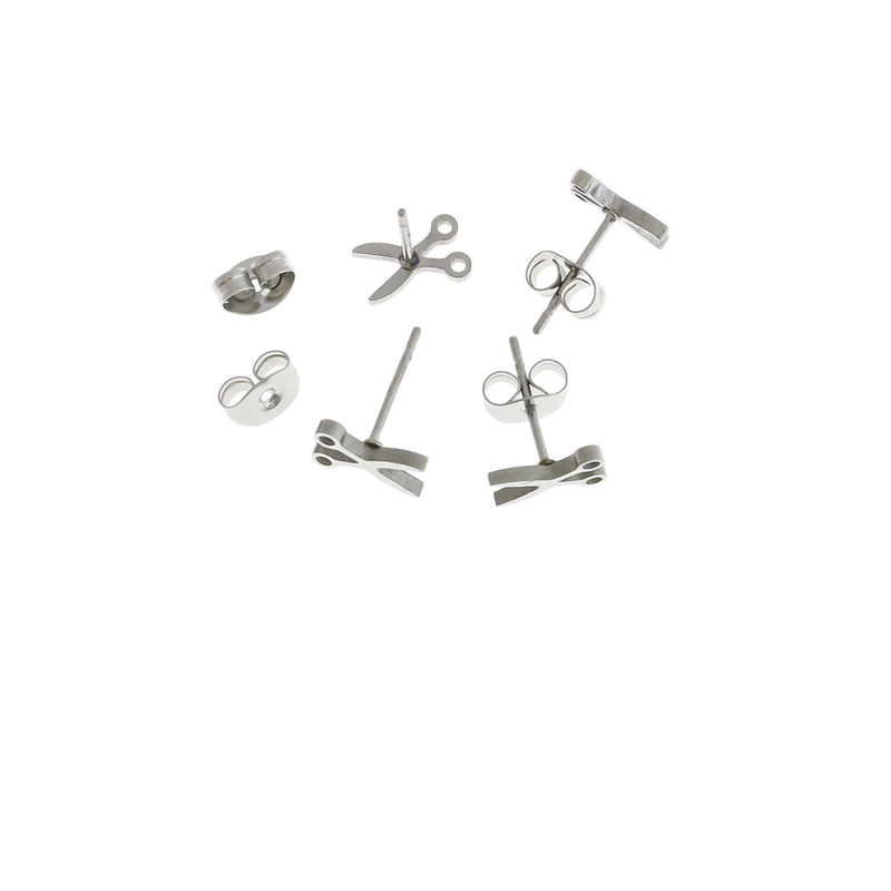 Stainless Steel Earrings - Scissor Studs - 8mm x 5mm - 2 Pieces 1 Pair - ER391