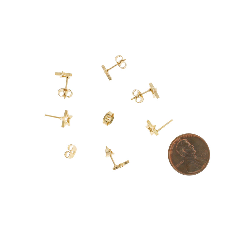 Star Gold Tone Stainless Steel Earring Studs - 11mm x 7mm - 2 Pieces 1 Pair - Z389