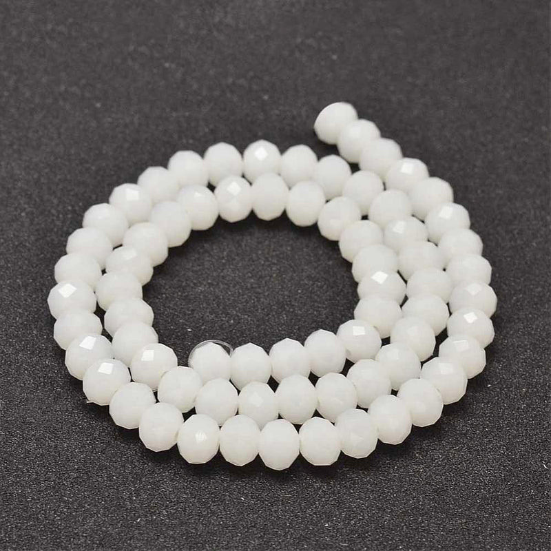 Faceted Glass Beads 8mm x 6mm - White - 1 Strand 68 Beads - BD1253