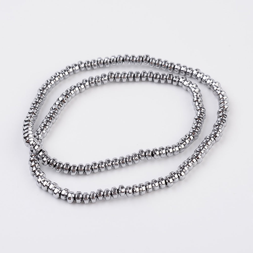Abacus Hematite Beads 4mm x 2.5mm - Metallic Silver - 1 Strand 159 Beads - BD1174