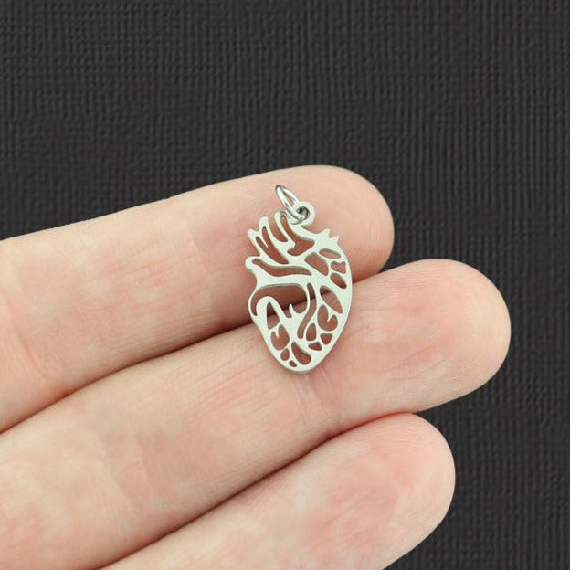 Anatomical Heart Silver Tone Stainless Steel Charm 2 Sided - SSP195