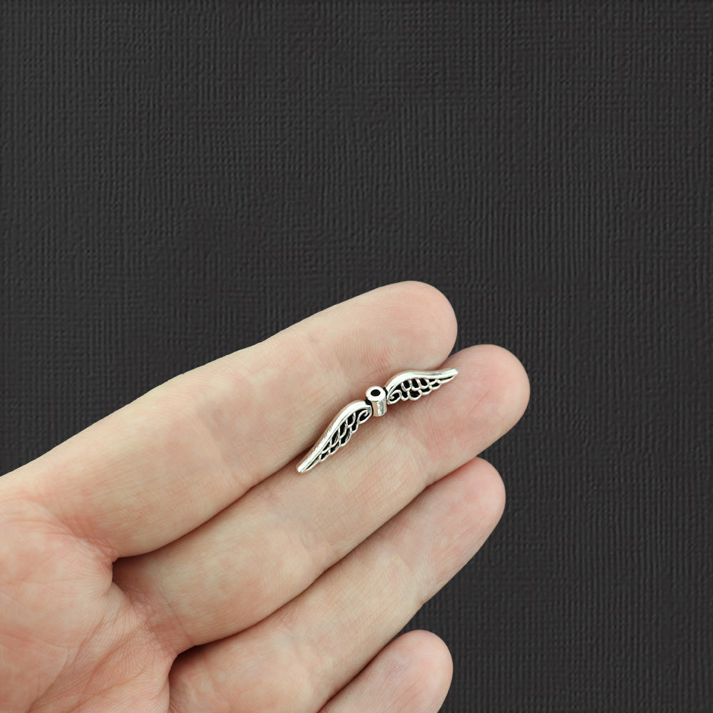 Angel Wings Spacer Beads 7mm x 32mm - Silver Tone - 20 Beads - SC1730