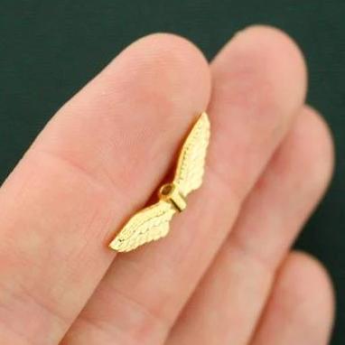 Angel Wings Spacer Metal Beads 7mm x 24mm - Gold Tone - 15 Beads - GC1231