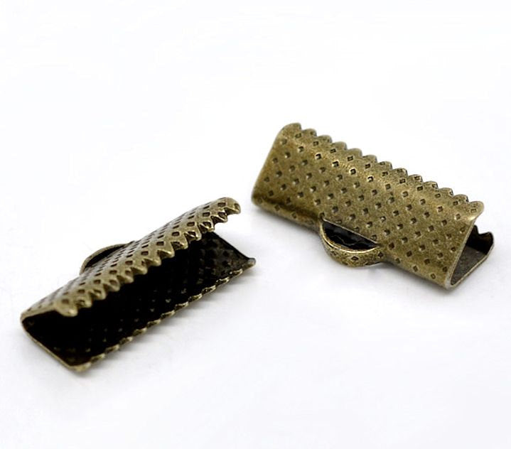 Antique Bronze Tone Ribbon Ends - 16mm x 7.5mm - 100 Pieces - FD061