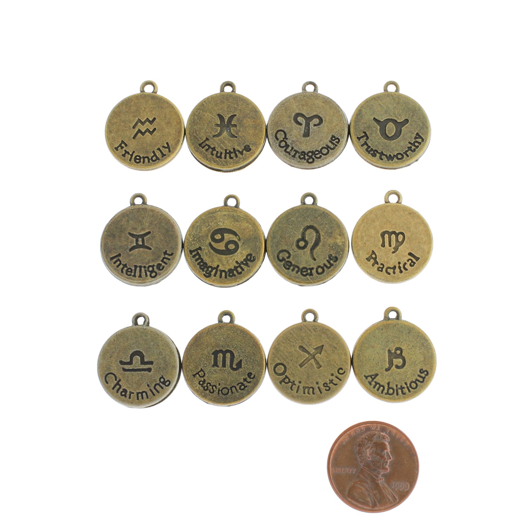 Antique Bronze Zodiac Collection 12 Different Charms - BC1274H
