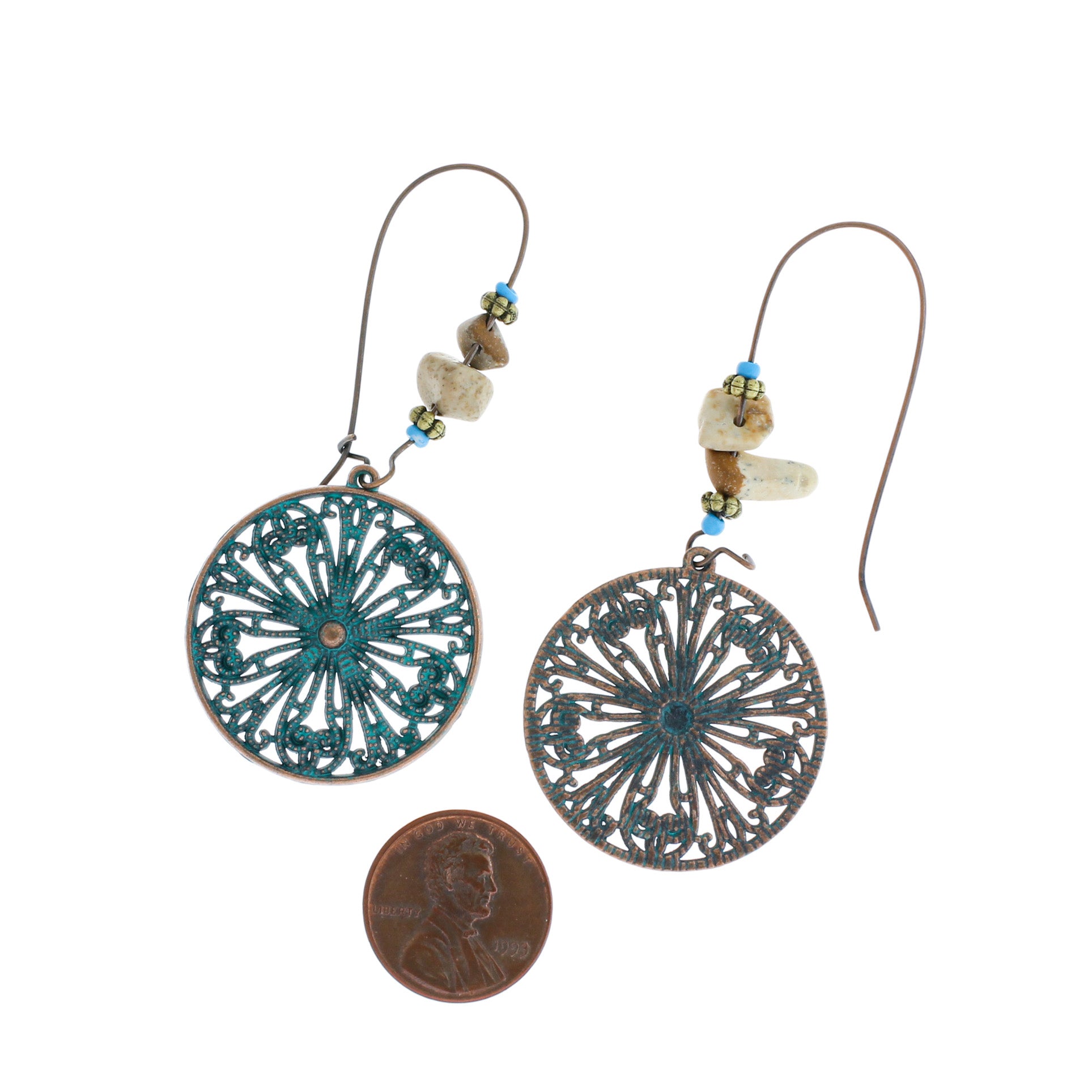 Boucles d'oreilles en cuivre antique - Cerceaux avec fleur fausse patine - 2 pièces 1 paire - ER379
