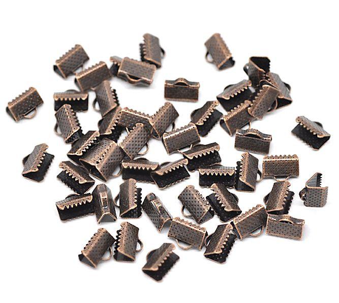 Antique Copper Tone Ribbon Ends - 10mm x 8mm - 100 Pieces - FD054