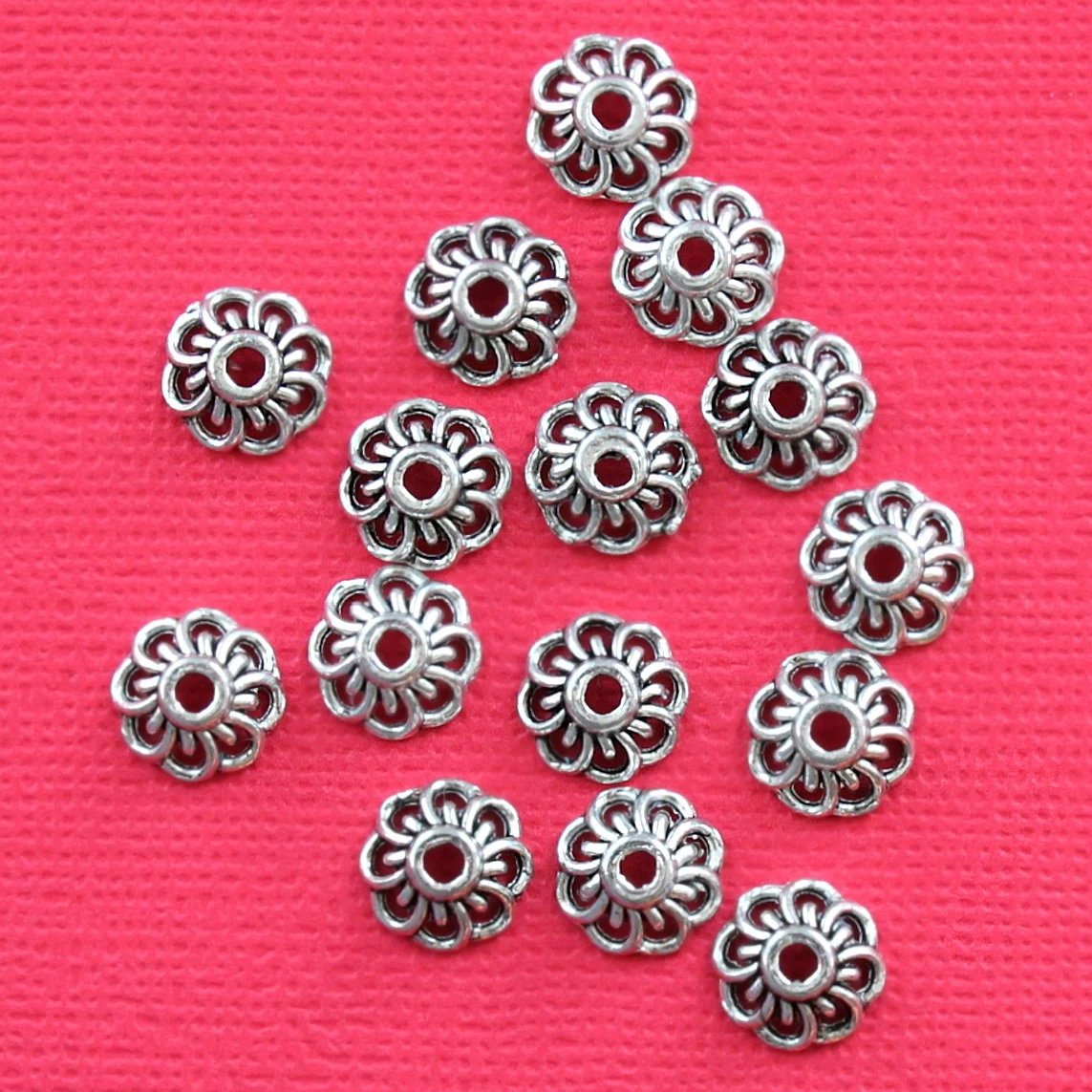 Antique Silver Tone Bead Caps - 10mm x 4mm - 100 Pieces - FD259