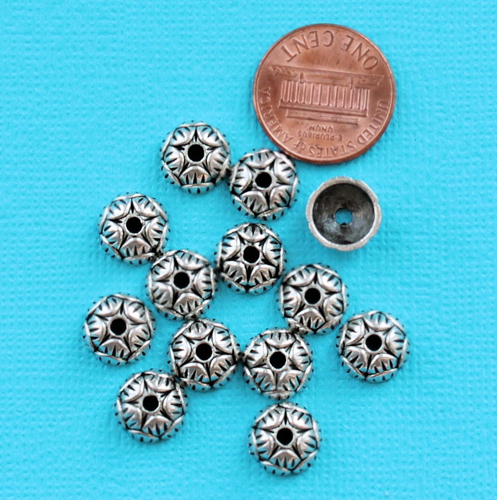 Antique Silver Tone Bead Caps - 10mm x 4mm - 50 Pieces - SC4726
