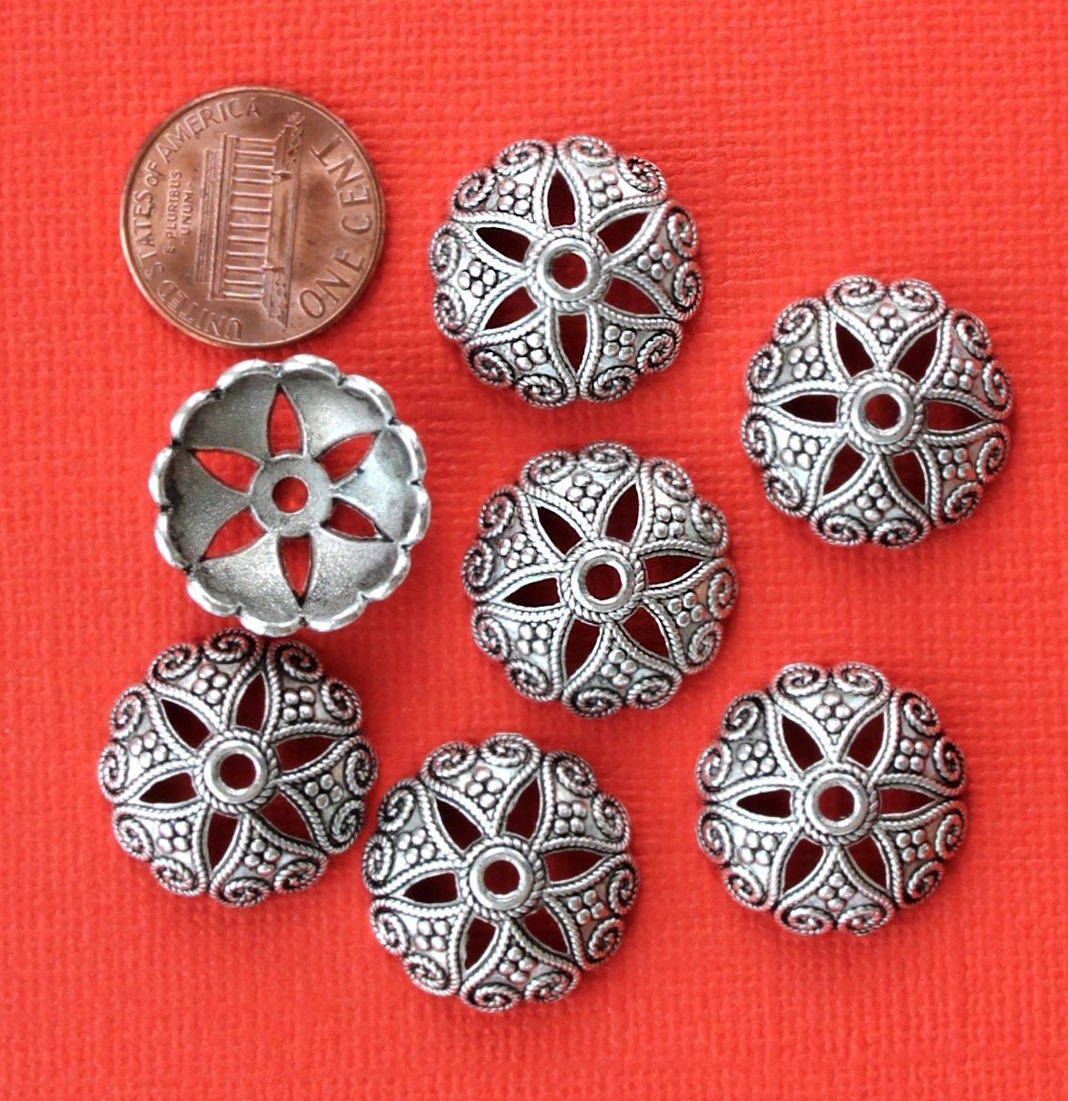 Antique Silver Tone Bead Caps - 20mm x 7mm - 10 Pieces - SC4732