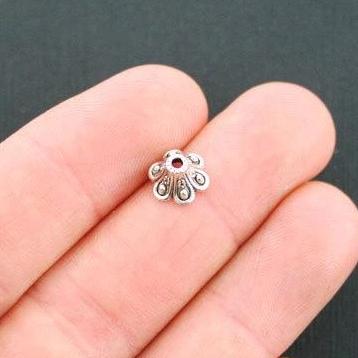 Antique Silver Tone Bead Caps - 6mm x 9mm - 12 Pieces - SC4560