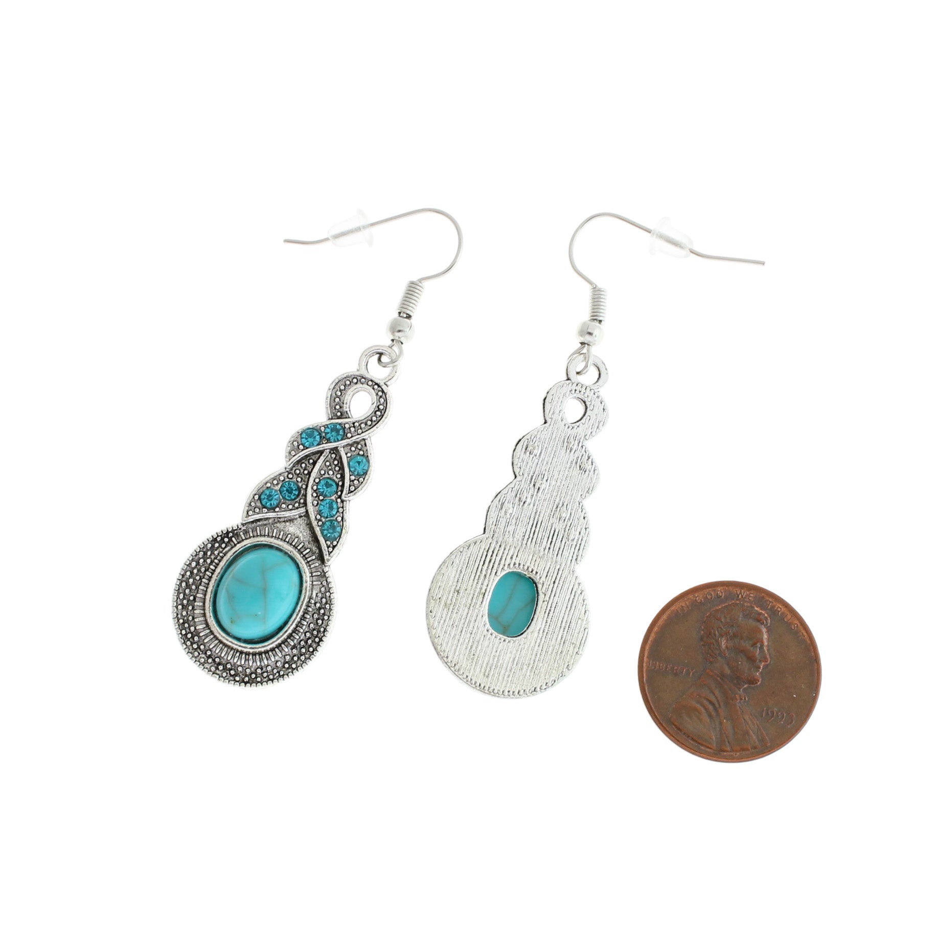 Antique Silver Tone Earrings - French Style Hooks with Turquoise Resin - 2 Pieces 1 Pair - ER378