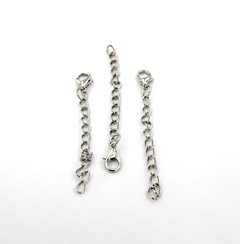 Antique Silver Tone Extender Chains With Lobster Clasp - 65mm x 3.5mm - 10 Pieces - Z876