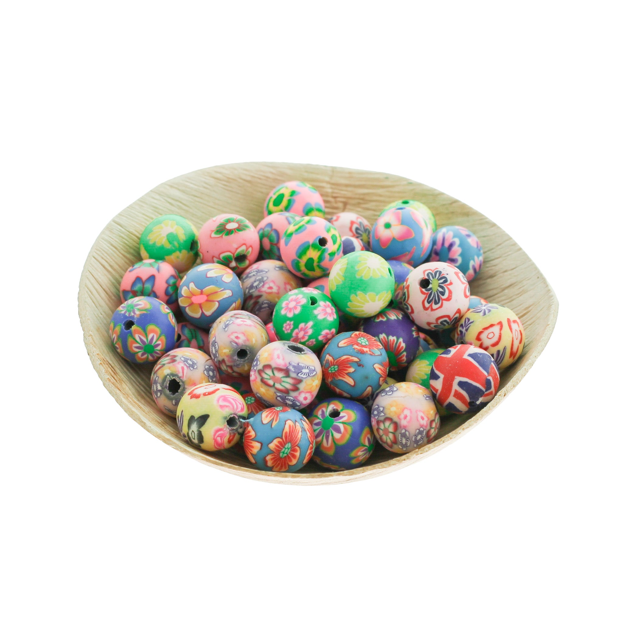 Assorted Flower Polymer Clay Beads 12mm - 25 Beads - BD2657