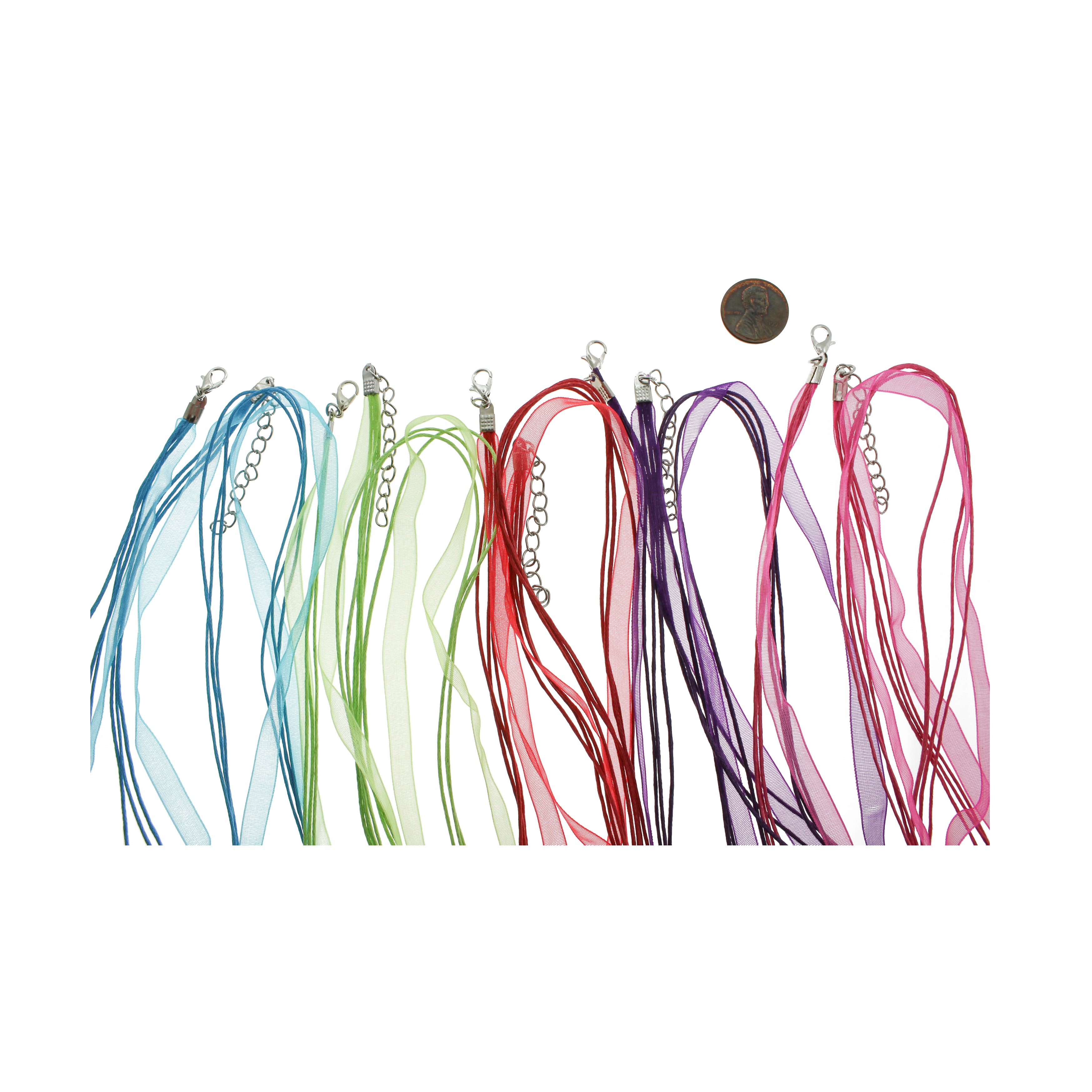 Assorted Organza Ribbon Necklace 19" Plus Extender - 11mm - 10 Necklaces - N749