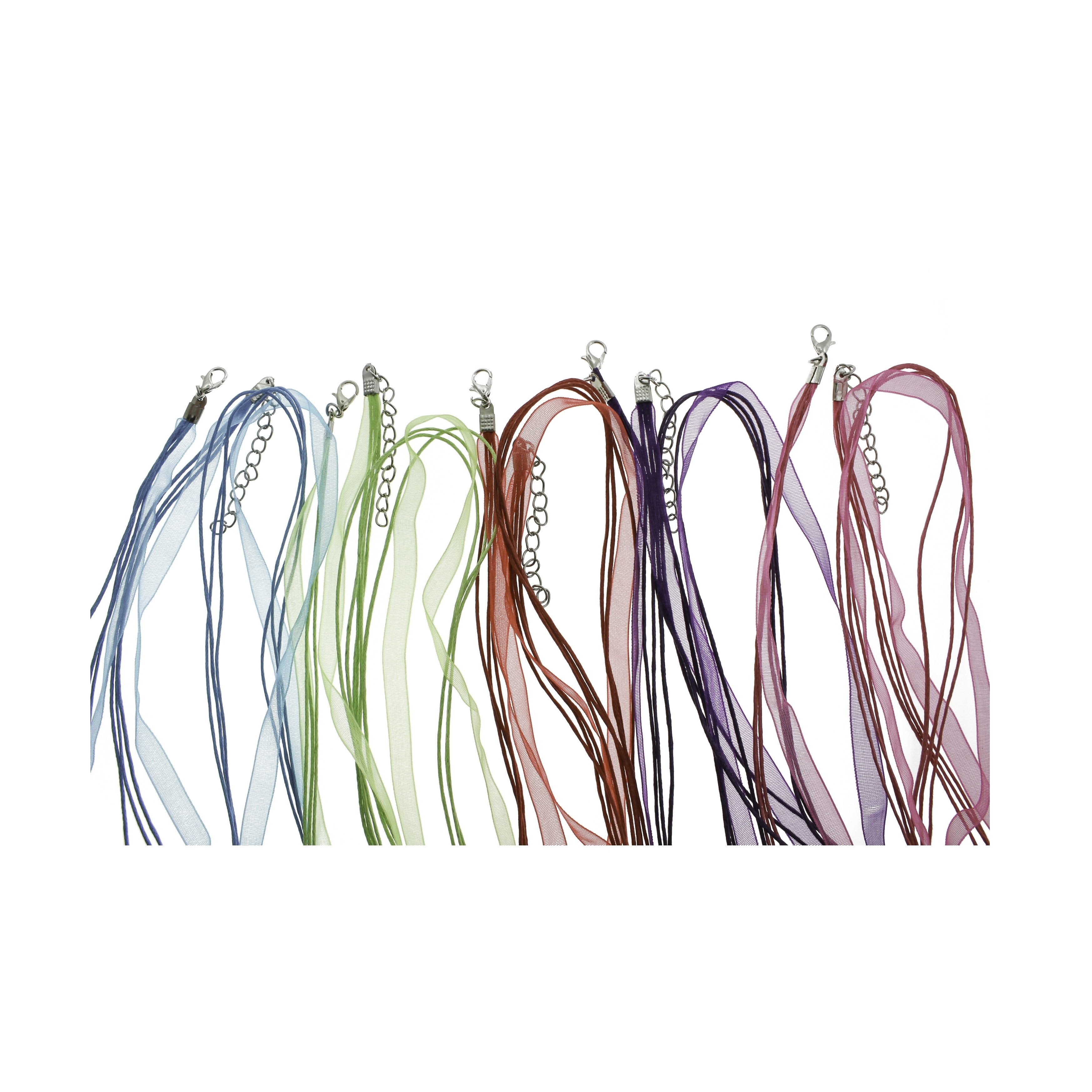 Assorted Organza Ribbon Necklace 19" Plus Extender - 11mm - 10 Necklaces - N749