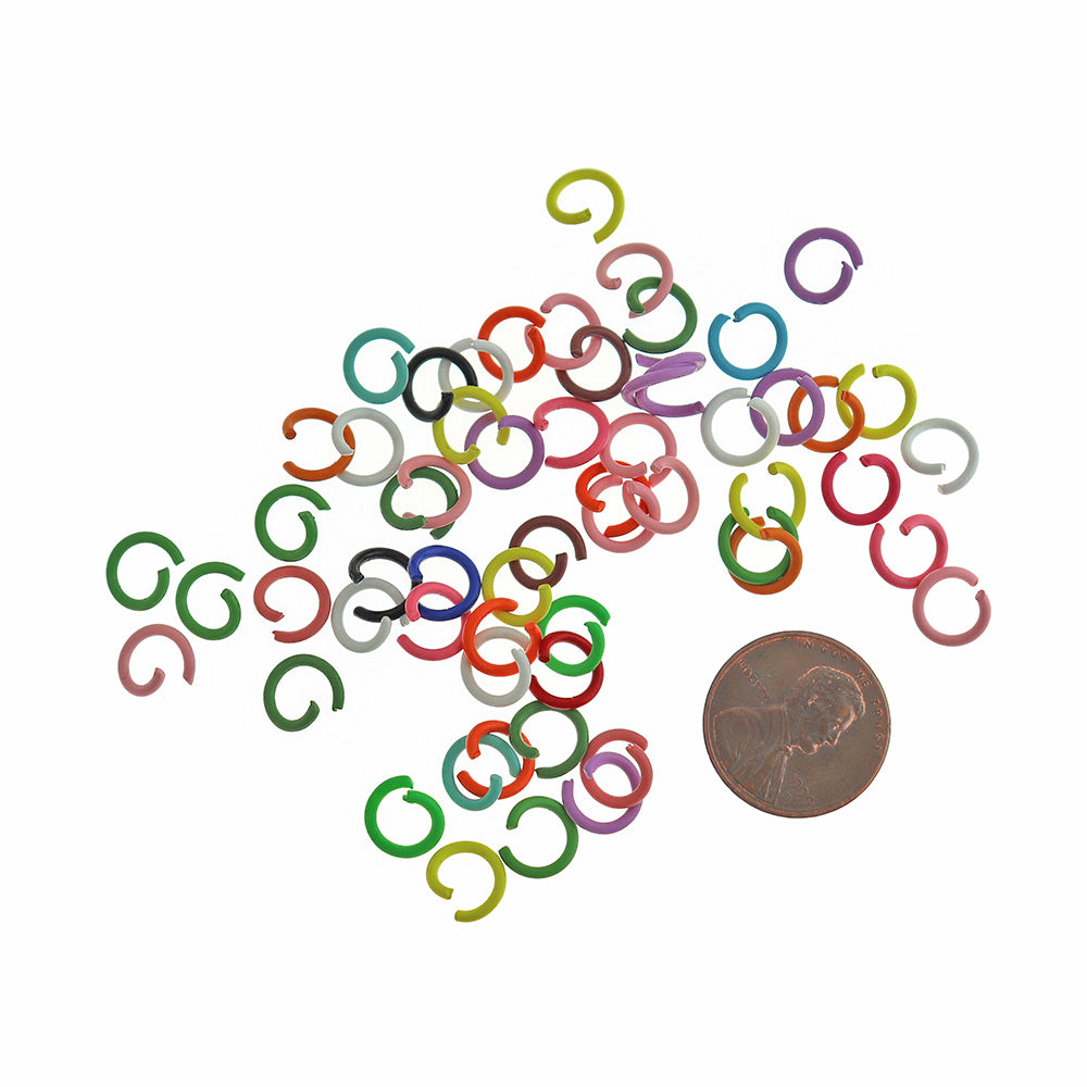 Assorted Rainbow Enamel Plated Jump Rings 8.5mm x 1mm - Open 18 Gauge - 100 Rings - J281