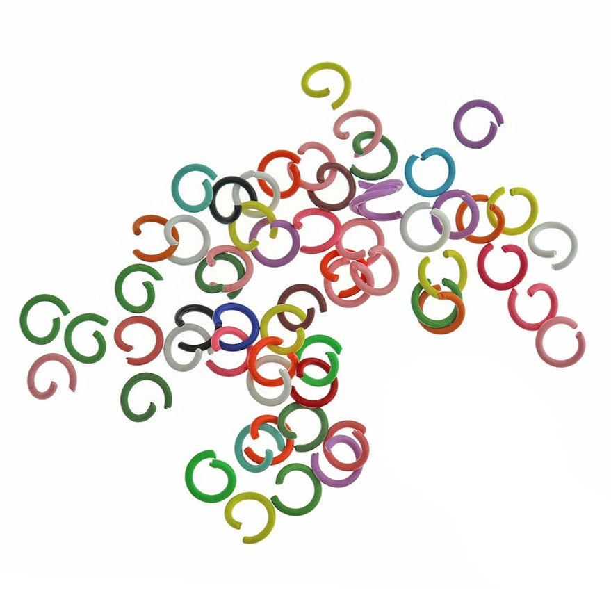 Assorted Rainbow Enamel Plated Jump Rings 8.5mm x 1mm - Open 18 Gauge - 100 Rings - J281