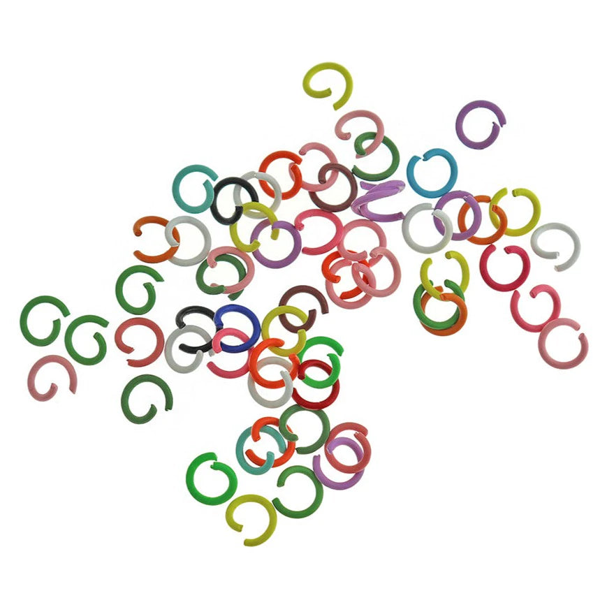 Assorted Rainbow Enamel Plated Jump Rings 8.5mm x 1mm - Open 18 Gauge - 500 Rings - J281