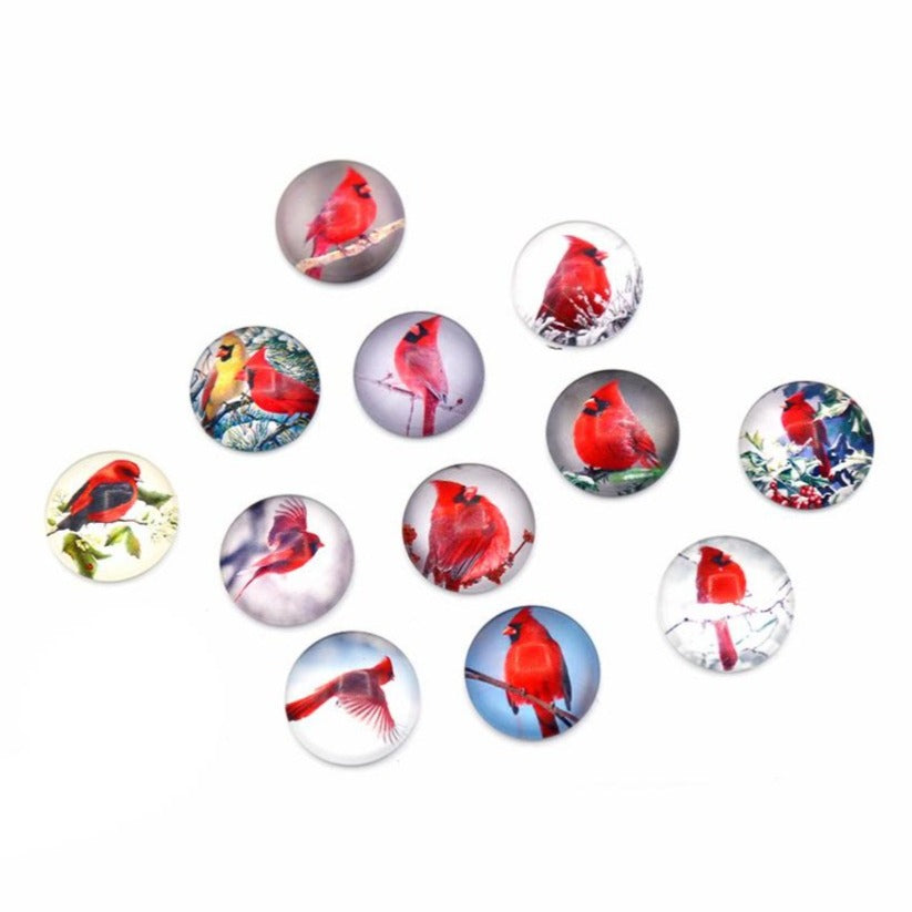 Assorted Red Cardinal Glass Dome Cabochon Seals 20mm - 5 Pieces - Z1537
